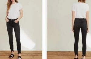 VERONICA BEARD Emma Skinny Mid Rise Black Denim Raw Hem Size 29